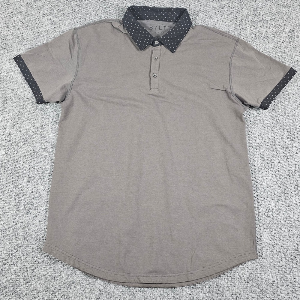 BYLT Basics Gray Polka Dot Polo Shirt - Picture 2 of 7